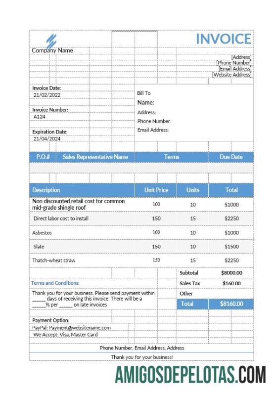 para download Modelo de fatura de estimativa de telhado